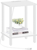 TUTOTAK End Table with Charging Station, Small Side Table with Outlets, Nightstand Bedside Table, 2-Tier Storage Shelf for Small Space, Living Room, Bedroom, White TB01BW040