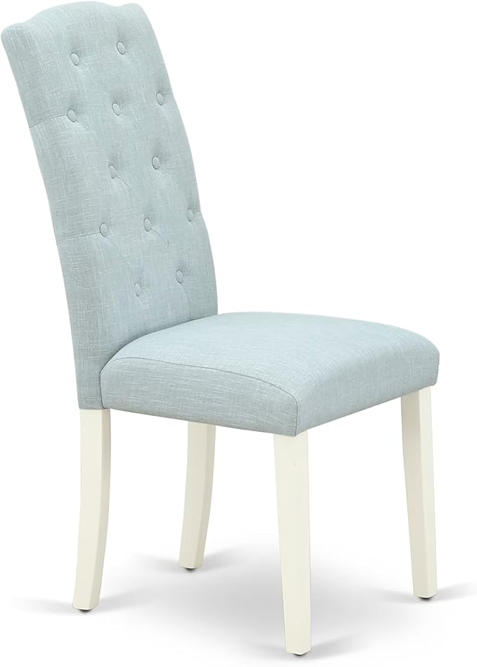 East West Furniture V077CE215-5 5 Piece Modern Dining Table Set Includes a Rectangle Wooden Table with V-Legs and 4 Baby Blue Linen Fabric Upholstered Chairs, 40x72 Inch, Multi-Color