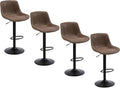 Bar Stools, Swivel Counter Height Barstools with Back, Adjustable Modern Bar Chairs, Tall Armless PU Leather Kitchen Island Stool (Brown, Set of 4)