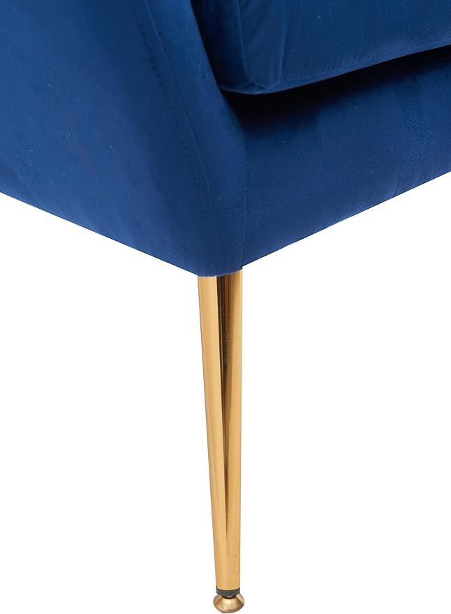 Container Furniture Direct Modern Chic Mid-Century Velvet Accent Armchair for Living Room, Bedroom, or Home Office, Button-Tufted Wingback Design with Gold Flared Legs, Navy Blue