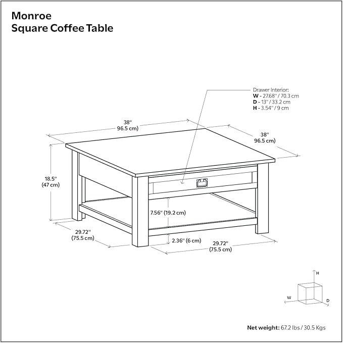 SIMPLIHOME Monroe Square Coffee Table - 38 inch Wide Solid Acacia Wood Living Room Table in Distressed Charcoal Brown, Rustic Cocktail Table for Family Room or Lounge with 2 Drawers and Open Shelf