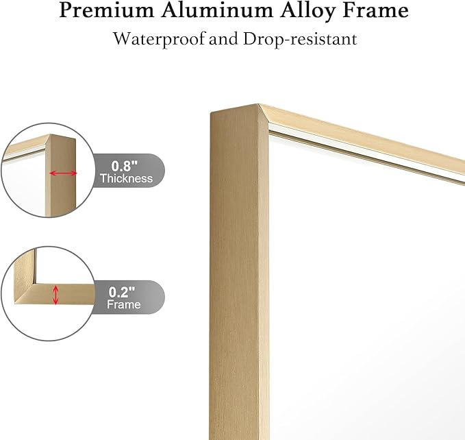 24x36 Inch Gold Bathroom Mirror - Copper-Free Mirror, Aluminum Alloy Frame Vanity Rectangle Wall Mounted Modern Mirror for Bedroom/Living Room/Porch Horizontal or Vertical