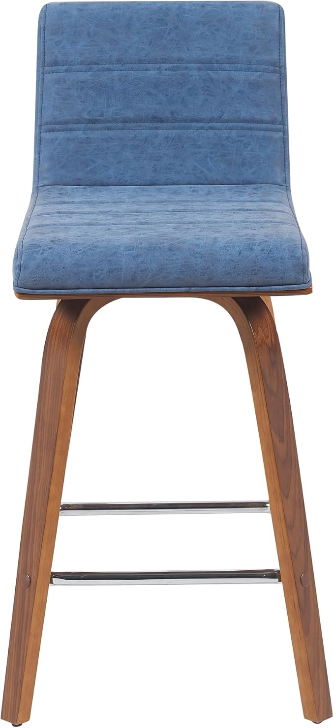 Vienna Modern Counter Height Swivel Bar Stool with Vintage Blue Upholstered Seat and Walnut Finished Wood Frame Set of 3