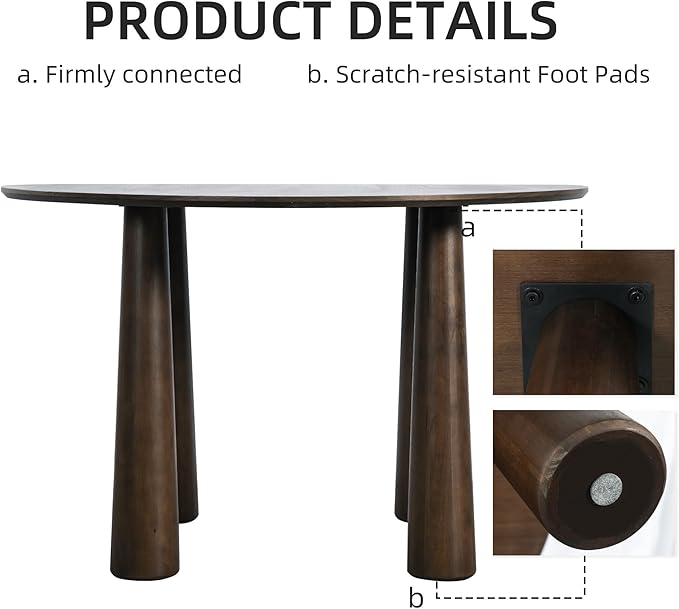 Casaphoria 45" Round Dining Table, Kitchen Table for 6 with Arc-Shaped Edge Top and Cylindrical Legs, Easy Assembly for Living Room, Dining Room, Walnut