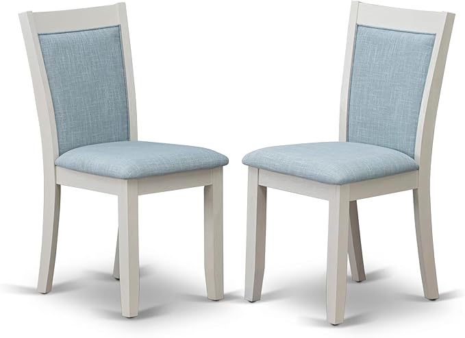 East West Furniture V077MZ015-9 9 Piece Kitchen Table & Chairs Set Includes a Rectangle Dining Room Table with V-Legs and 8 Baby Blue Linen Fabric Parsons Chairs, 40x72 Inch, Multi-Color