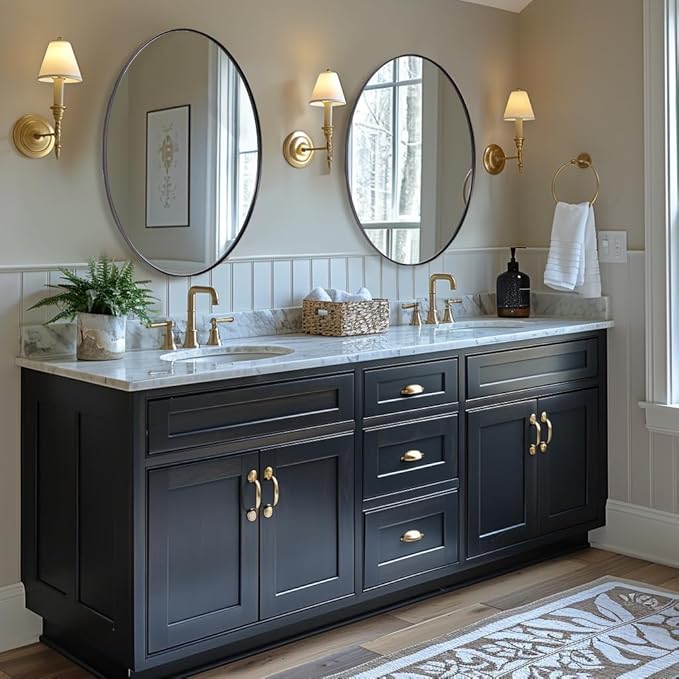 ANDY STAR Black Oval Mirror, 24x32'' Matte Black Metal Framed Oval Wall Mirror, Modern Black Vanity Mirror in Stainless Steel Frame, Wall Mount Horizontal or Vertical