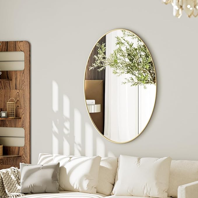 Koonmi Gold Oval Bathroom Mirror, 24"x36" Bathroom Vanity Mirror, Oval Mirror for Bedroom Living Room Entryway, Hangs Horizontal or Vertical