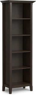 SIMPLIHOME Amherst Bookcase - 70 inch Tall 5-Shelf Solid Wood Bookshelf in Hickory Brown, Transitional Storage for Living Room, Study Room or Office with Adjustable Shelves and Tapered Legs