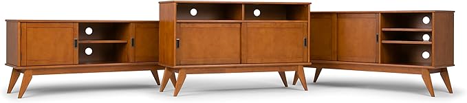 SIMPLIHOME Draper SOLID HARDWOOD 60 inch Wide Mid Century Modern TV Media Stand in Teak Brown For TVs up to 65 inches for the Living Room and Entertainment Center