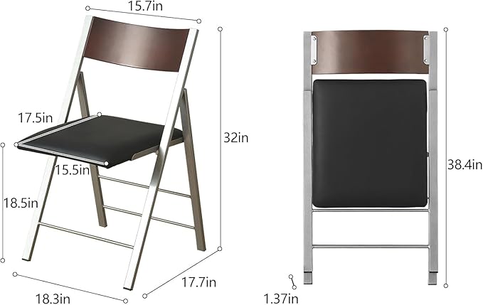 Folding table and chair set, dining table with extra large storage space and 4 universal wheels, matched with padded steel frame folding chairs, space-saving dining table and 2 chairs (Black)