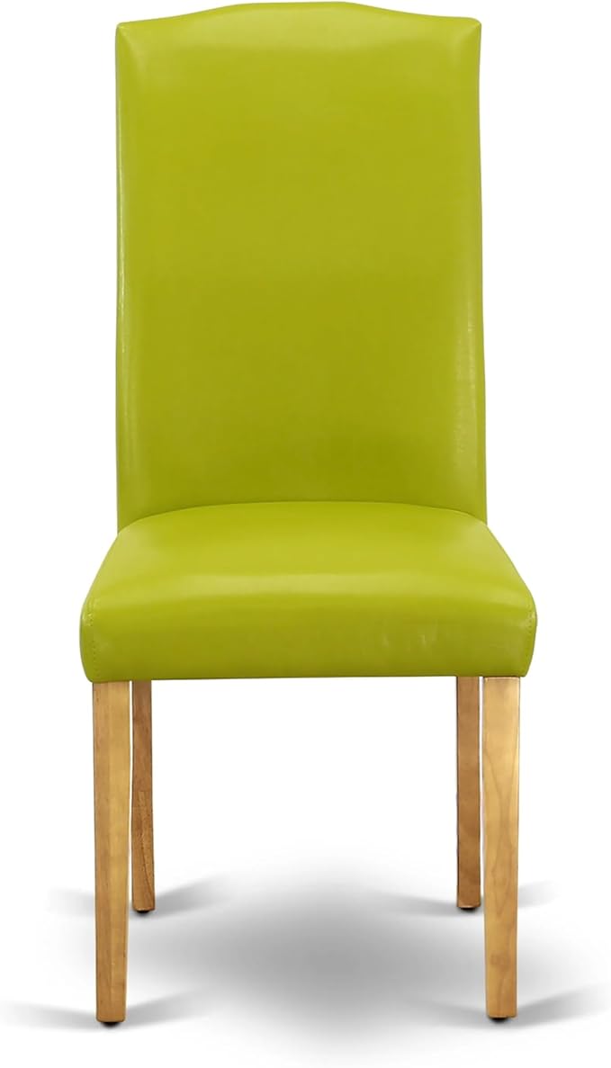 East West Furniture ANEN3-OAK-51 3 Piece Modern Dining Table Set Contains a Round Kitchen Table with Pedestal and 2 Autumn Green Faux Leather Upholstered Chairs, 36x36 Inch, Oak