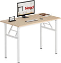 Need Folding Desk for Home Office 39-3/8'' Length Modern Folding Table Computer Desk No Install Needed Pink Oak Color Desktop White Frame, AC5AW(10060)