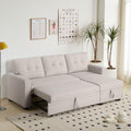 L-Shape Sofa Bed, 82" Sectional Couch with Storage Chaise, Pull Out Sleeper Sofa with Removable Back Cushions, Convertible Corner Couch for Living Room Apartment, Beige