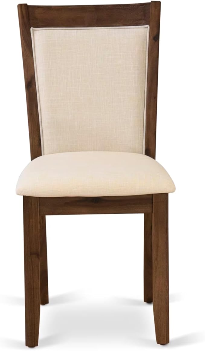 East West Furniture V797MZN32-9 9 Piece Dining Set Includes a Rectangle Dining Room Table with V-Legs and 8 Light Beige Linen Fabric Upholstered Parson Chairs, 40x72 Inch, Multi-Color