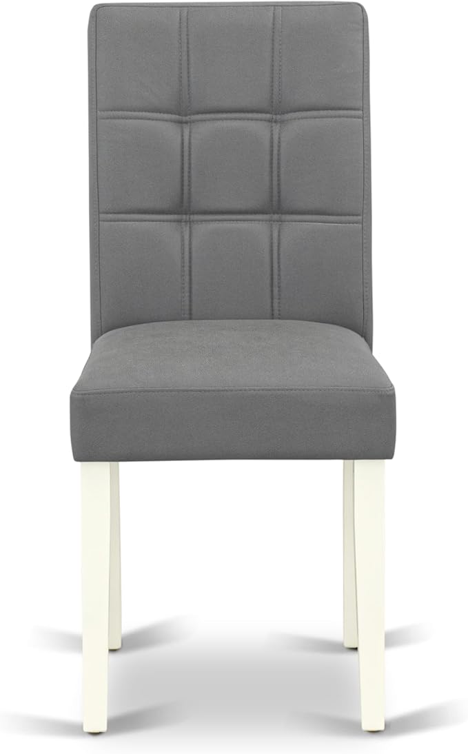 East West Furniture LGAS7-LWH-41 7 Piece Kitchen Table Set Contain A Modern Table and 6 Platinum Gray Polyester Fabric Dining Chairs with Stylish Back- Linen White Finish
