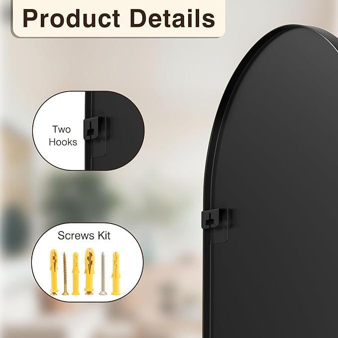 FICTOR Bathroom Vanity Mirror for Wall,40”x30” Large Arched Metal Framed Bathroom Mirror for Over Sink,Entryway, Living Room,Bedroom(Black)