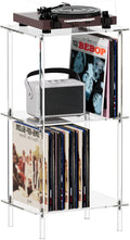 HMYHUM Acrylic Record Player Stand, Turntable Stand with Vinyl Record Storage, Tall Side Table/End Table for Living Room, Bedroom, 3-Tier, Modern, 15.7" L x 11.8" W x 30.8" H, Clear