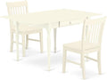 East West Furniture MZNO3-LWH-W 3 Piece Kitchen Table Set for Small Spaces Contains a Rectangle Dining Room Table with Dropleaf and 2 Solid Wood Seat Chairs, 36x54 Inch, Linen White