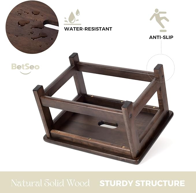 Wooden Step Stool (16.5" Dx12 Wx9 H) Bed Steps for High Beds for Adults - Natural Solid Wood One Step Stool, Heavy Duty- Holds up to 600Lbs- Perfect Safety (9in Height-Walnut)