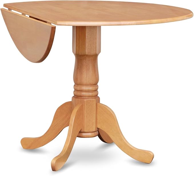 East West Furniture DLBO3-OAK-W 3 Piece Dining Set Contains a Round Dining Room Table with Dropleaf and 2 Wood Seat Chairs, 42x42 Inch, Oak