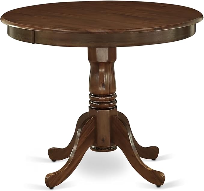 East West Furniture ANDA5-AWA-13 5 Piece Kitchen Table & Chairs Set Contains a Round Dining Table with Pedestal and 4 Polyester Fabric Parson Chairs, 36x36 Inch, Antique Walnut