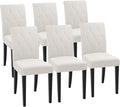 Upholstered Dining Chairs Set of 6, Button Tufted Parsons Dining Chair with Solid Wood Legs, Modern Fabric Side Chair for Dining Room/Kitchen/Restaurant/Hotel- White