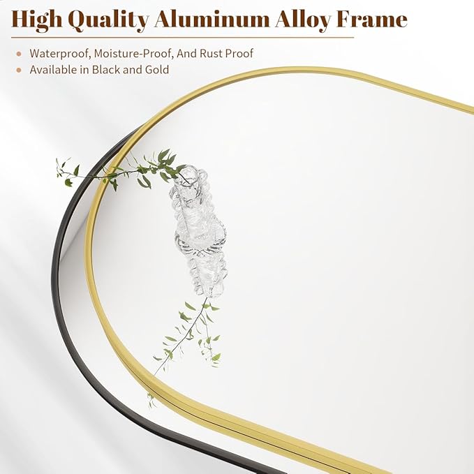 BEAUTYPEAK 24"x36" Arch Bathroom Mirror, Wall Mounted Vanity Metal Frame Mirror for Bedroom, Entryway, Living Room, Gold