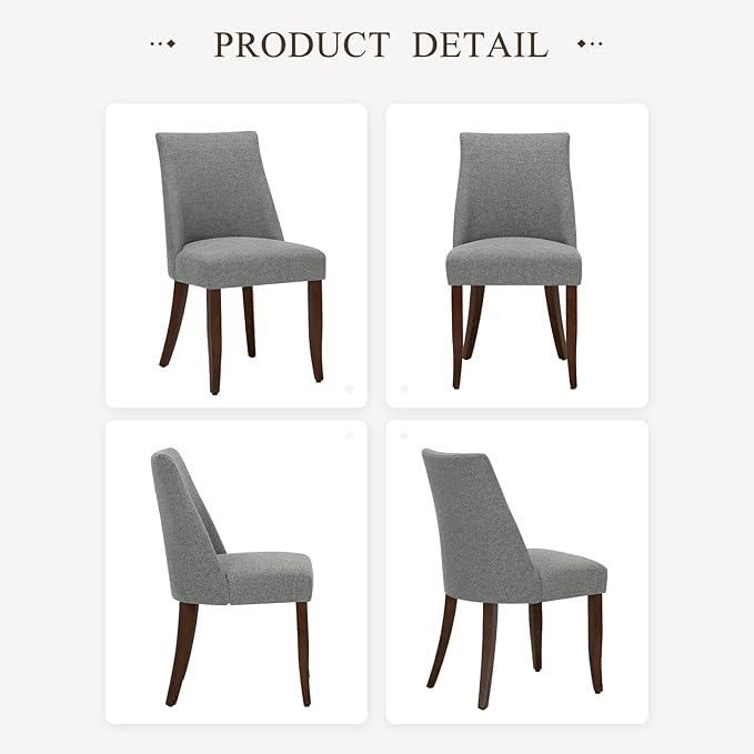 COLAMY Upholstered Dining Chairs Set of 2, Mid Century Modern Kitchen Chairs with Back, Farmhouse Fabric Side Dining Room Chairs with Wood Legs for Dining Room Restaurant, Light Grey