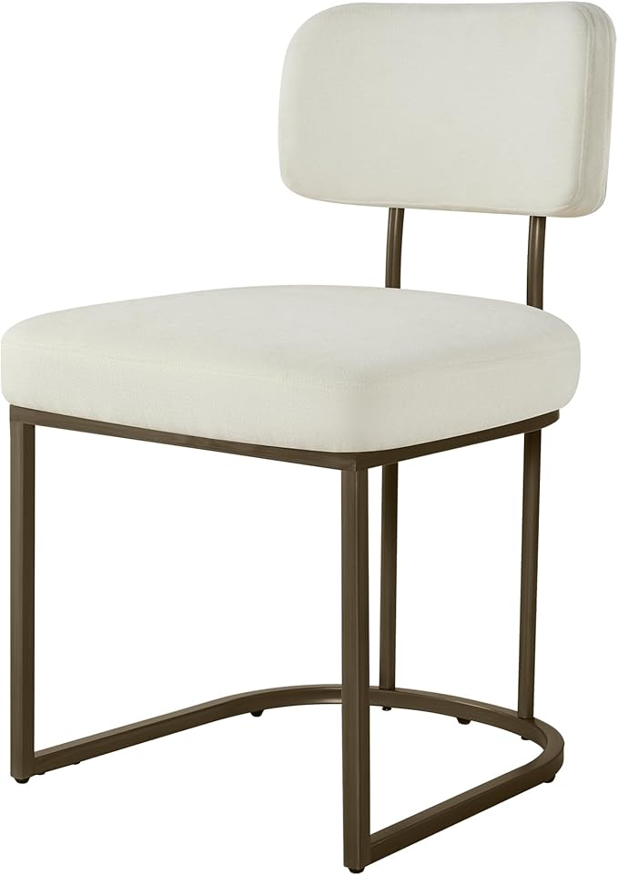 Dining Chairs Set of 6, Upholstered Modern Kitchen Chairs with Ergonomic Backrest, Fabric Cushion Seat & Metal Legs for Living Room, Restaurant, and Café, Ivory, 2Boxs