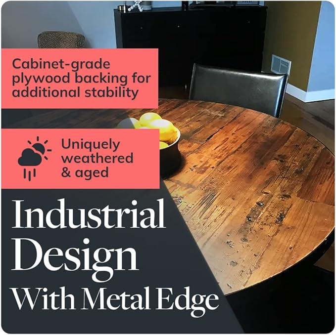 Reclaimed Wood Table Top - Rustic Recycled Wooden Piece Perfect for Signs, Kitchens, Dining and Coffee Table Tops (Reclaimed Wood Table Top with Metal Edge, 24" x 24")