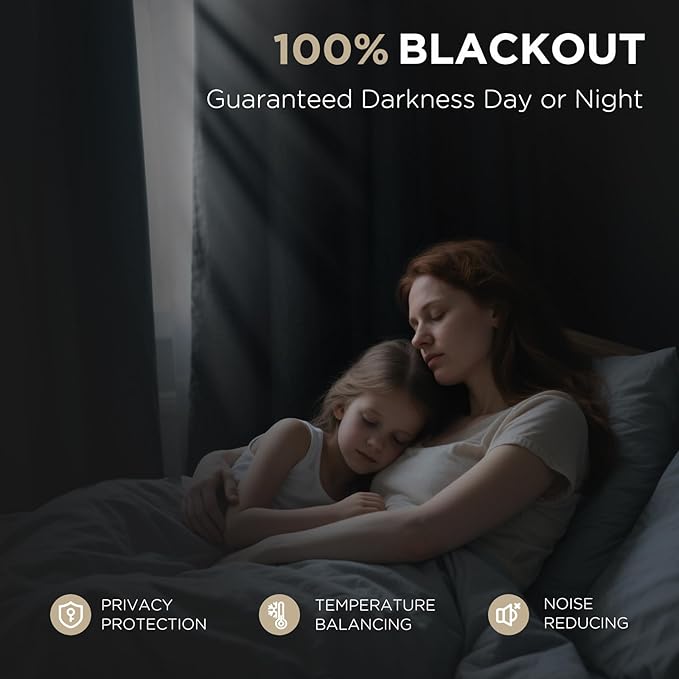 Joydeco 100% Blackout Curtains for Bedroom - Natural Linen Curtains 42" W x 84" L Long, Thermal Insulated 2 Panels Light Beige. Room Darkening Light Blocking Drapes for Living Room
