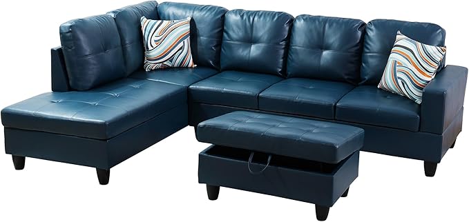 103.5" Oversized Sectional Couch, L Shaped Couch with Storage Ottoman, Modern Modular Sofa with Deep Seat, Sectional Couches for Living Room and Office, Peacock Blue (PU Leather)