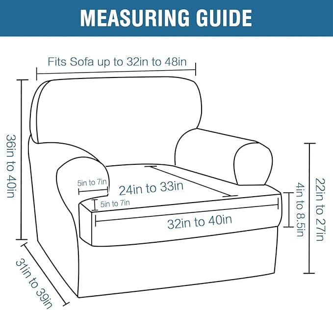 H.VERSAILTEX Sofa Cover 2 Piece T Cushion Armchair Slipcovers Thick Velvet Couch Cover Stretch T Cushion Sofa Covers for 1 Cushion Couch with 1 Individual T Cushion Covers, Olive