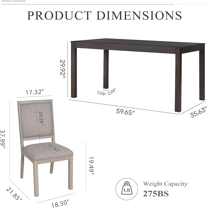 COLAMY Rectangular Dining Table Set for 4, Wood Dining Table for 4 with Chairs, 60 Inch Dining Table and Chairs for Kitchen, Dining Room, Brown/Ivory