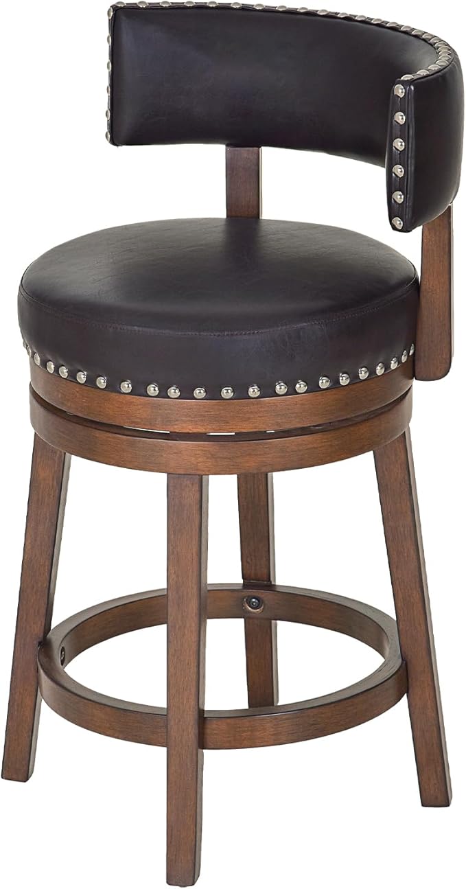 COLAMY Swivel Bar Stool, Modern Swivel Barstool with Back, Counter Height Bar Stools, 25 Inch Upholstered Wood Barstool for Kitchen Island Dining Room Bar, Dark Brown