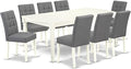 East West Furniture DOAS9-LWH-41 9 Piece Dining Table Set Includes A Kitchen Table and 8 Platinum Gray Polyester Fabric Person Chairs with Stylish Back- Linen White Finish