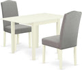 East West Furniture 1NDEN3-LWH-06 3 Piece Dining Table Set Contains a Rectangle Dinner Table with Dropleaf and 2 Dark Shitake Linen Fabric Upholstered Chairs, 30x48 Inch, Linen White