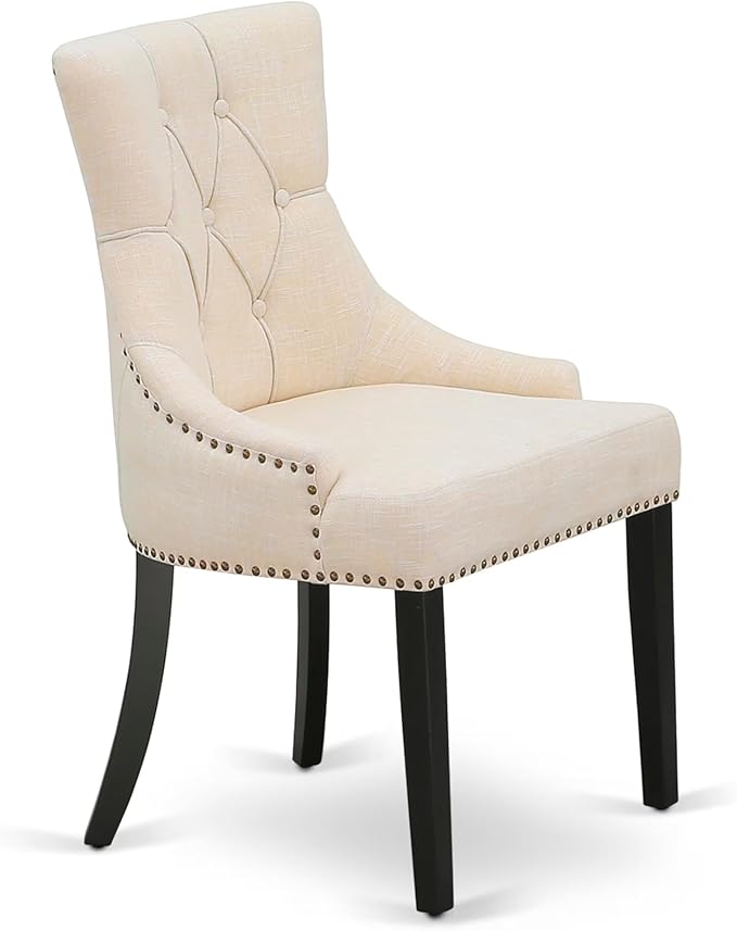 East West Furniture V696FR102-6 6 Piece Dining Set Contains a Rectangle Dining Room Table with V-Legs and 4 Light Beige Linen Fabric Upholstered Chairs with a Bench, 36x60 Inch, Multi-Color