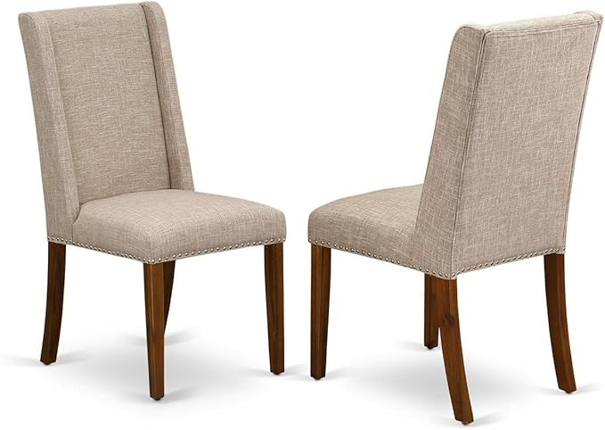 East West Furniture ANFL5-ANA-04 5 Piece Kitchen Table Set for 4 Includes a Round Dining Room Table with Pedestal and 4 Light Tan Linen Fabric Parson Dining Chairs, 36x36 Inch, Natural