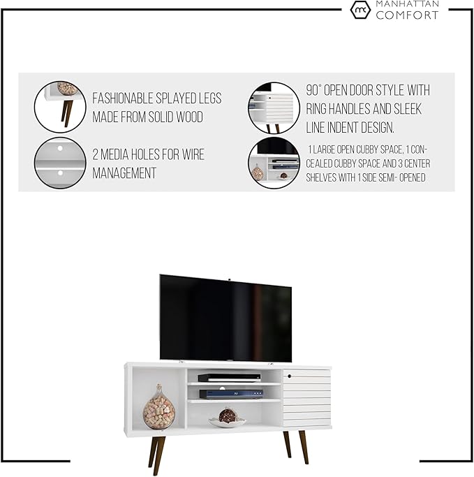 Manhattan Comfort Liberty Mid Century Modern TV Stand for Televisions up to 50 Inches, Bedroom and Living Room Entertainment Center with Storage, Shelves, and Cabinet, 53" Wide, Brown/3d Print