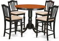 East West Furniture TRCH5-BLK-C 5 Piece Kitchen Counter Height Dining Table Set Includes a Round Pub Table and 4 Linen Fabric Upholstered Chairs, 42x42 Inch, Black & Cherry