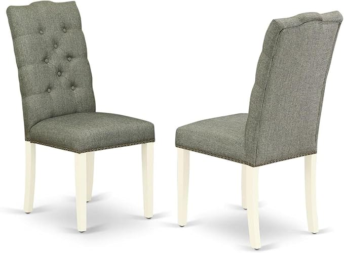 East West Furniture DLEL3-WHI-07 3 Piece Modern Dining Table Set Contains a Round Wooden Table with Dropleaf and 2 Gray Linen Fabric Parson Dining Room Chairs, 42x42 Inch, Linen White