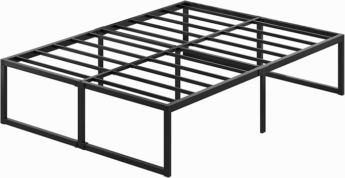 18 Inch King Bed Frame Sturdy Mattress Foundation, Heavy Duty Metal Platform with Steel Slats Support No Box Spring Needed, Noise Free, Easy Assembly, Black