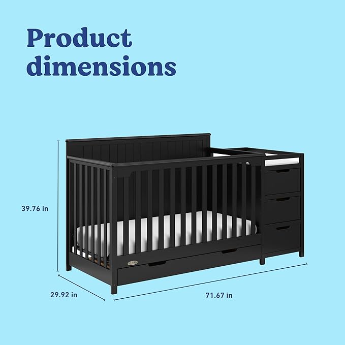 Graco Hadley All-in-One Convertible Crib & Changer (Black) – GREENGUARD Gold Certified, Fits Standard Crib Mattress, Converts to Toddler Bed and Full Bed, 4 Adjustable Mattress Heights