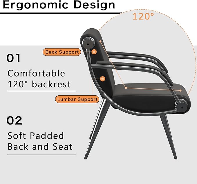 wonline 4 Seat Waiting Room Chair with Armrest PU Leather Office Furniture, Office Guest Seating Lobby Conference Reception Chairs for Airport Clinic Hospital Bank Salon Barber(Black)