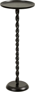 Kate and Laurel Ropa Transitional Round Pedestal Drink Table, 9 x 9 x 22, Black, Decorative Cast Aluminum Mini Table with Spiral Rope Design for Use as Indoor Plant Stand or Living Room Accent