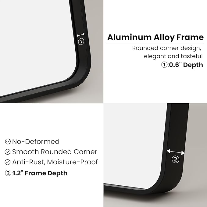 Black Bathroom Mirror 20X30 Inch, Black Metal Framed Mirror for Wall, Rounded Rectangle Matte Bathroom Vanity Mirror with Tempered Glass, Anti-Rust, Horizontal/Vertical