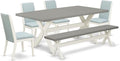 East West Furniture X097LA015-6 6 Piece Kitchen Table Set Contains a Rectangle Dining Table with X-Legs and 4 Baby Blue Linen Fabric Parson Chairs with a Bench, 40x72 Inch, Multi-Color