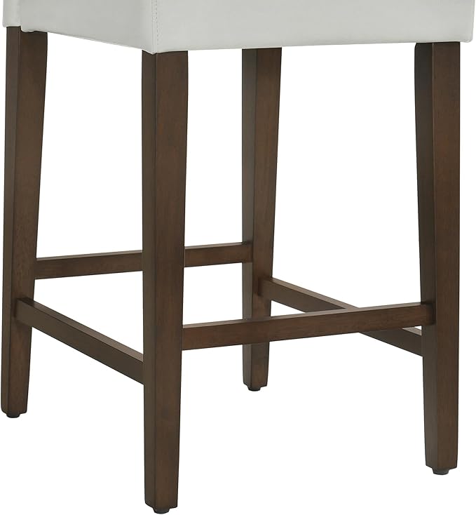CHITA Counter Height Bar Stools Set of 2, 27" H Seat Height Upholstered Barstools, PU Leather in White