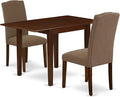 East West Furniture NDEN3-MAH-18 3 Piece Dining Set Contains a Rectangle Dining Room Table with Dropleaf and 2 Dark Coffee Linen Fabric Upholstered Chairs, 30x48 Inch, Mahogany